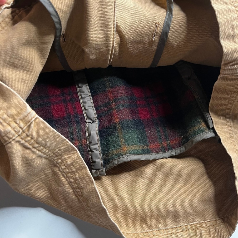 LL Bean Mens Medium Hunting Field Coat Tan Canvas Plaid Lined Corduroy Trim JV93 - Picture 9 of 13